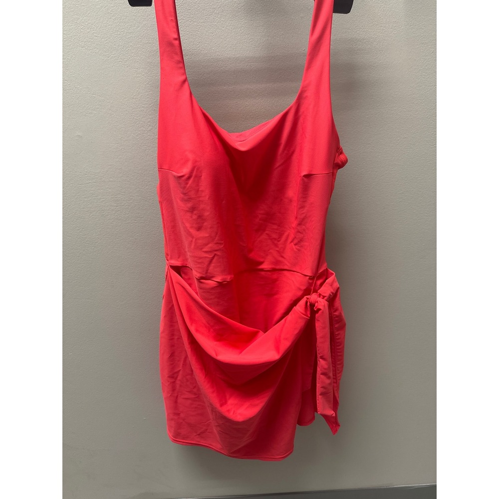 Coral Pink Wrap Front Swim Dress Adjustable Straps One Piece Swimsuit Women M